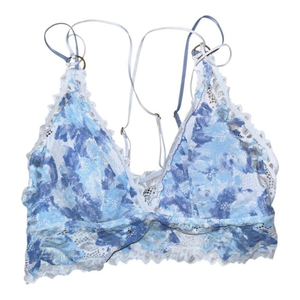 Aerie Sunkissed Lace Padded Plunge Bralette in blue/white size small